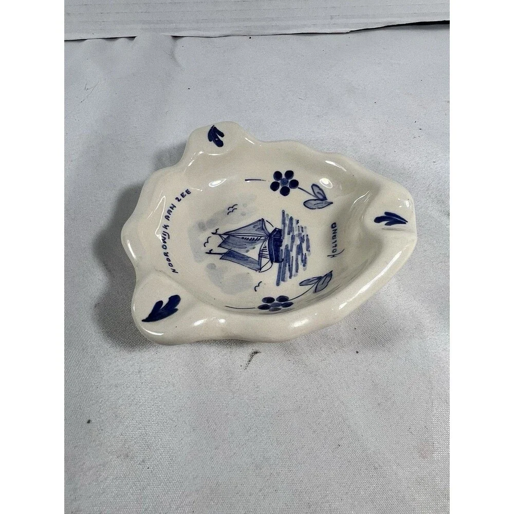 Vintage Royal Delft Ashtray Noordwijk aan Zee Holland Blue White Sailboat 5